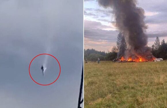 Horrifying moment Wagner chief Prigozhin's private plane CRASHES