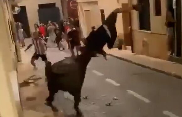 Horror moment raging bull BOUNCES teen on his horns and tosses him like rag doll during bull run attack | The Sun