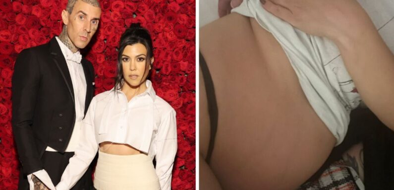 Kourtney Kardashian shows baby bump in thong in intimate Travis Barker photo