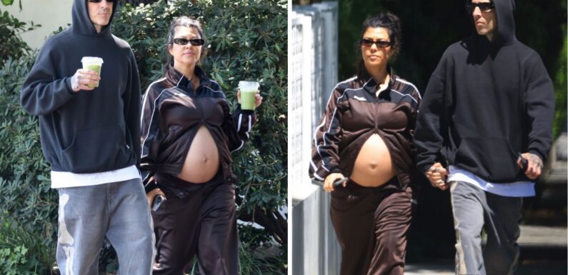 Kourtney Kardashian shows growing baby bump after fans ‘work out’ due date