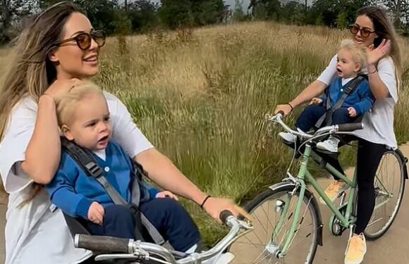 Louise Thompson is mum-shamed over 'dangerous' bike ride with baby Leo