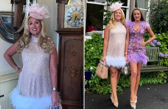 Pregnant Paris Fury and daughter Venezuela, 13, look glam in matching feather dresses as they celebrate family wedding | The Sun