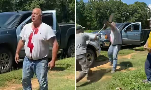 Redneck gets beaten by wooden block and shovel in shocking brawl