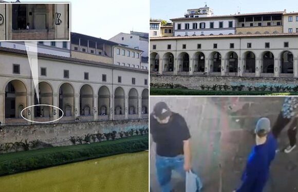 Tourists cover historical Italian landmark in football graffiti