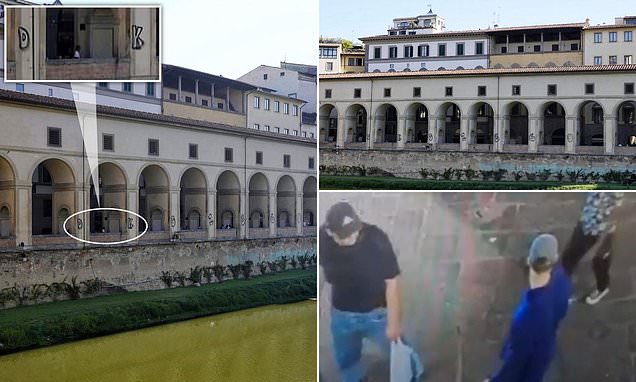 Tourists cover historical Italian landmark in football graffiti