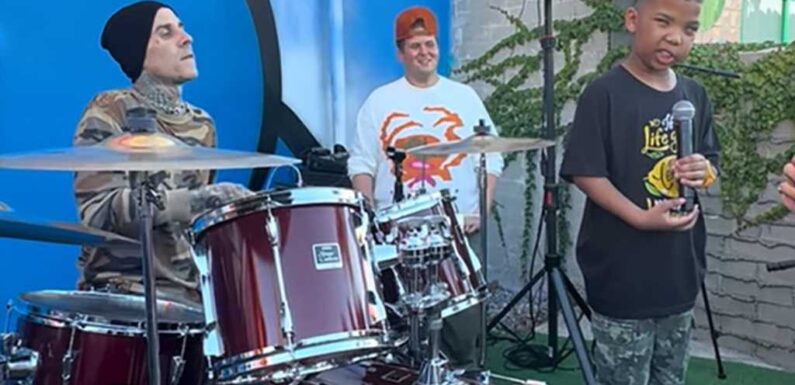 Travis Barker Makes Surprise Stop at 9-Year-Old Blind Drummer Grayson Roberts' Lemonade Stand