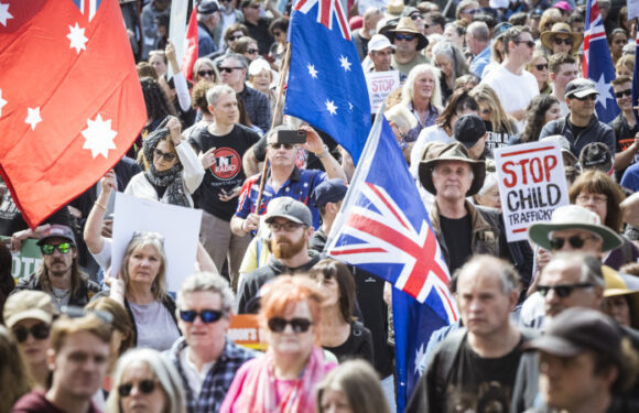 Anti-Voice crowds dominated by conspiracy theories as neo-Nazis gatecrash rally