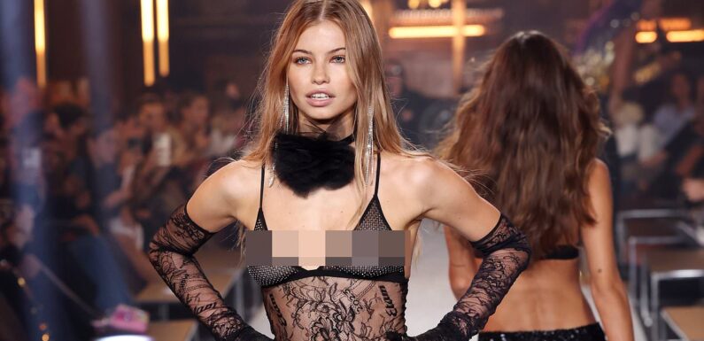 Etam models walk the runway of Paris Fashion Week in racy outfits