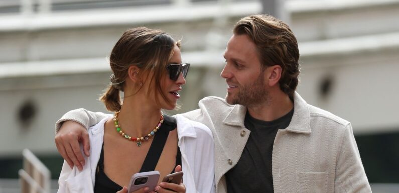 Ferne McCann shares loving look with fiance Lorri Haines as he pushes daughter in pram