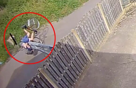 Hapless cyclist poleaxed after failing to spot gate