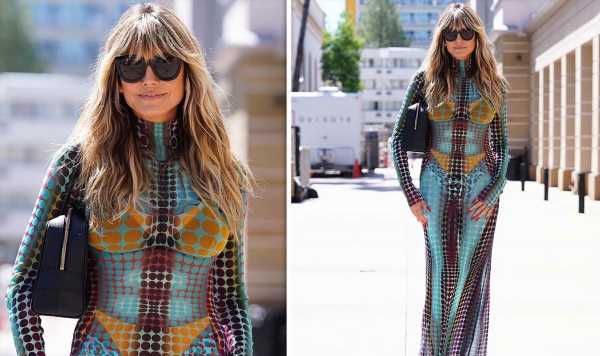 Heidi Klum flaunts curves bikini print dress as she arrives at AGT studio