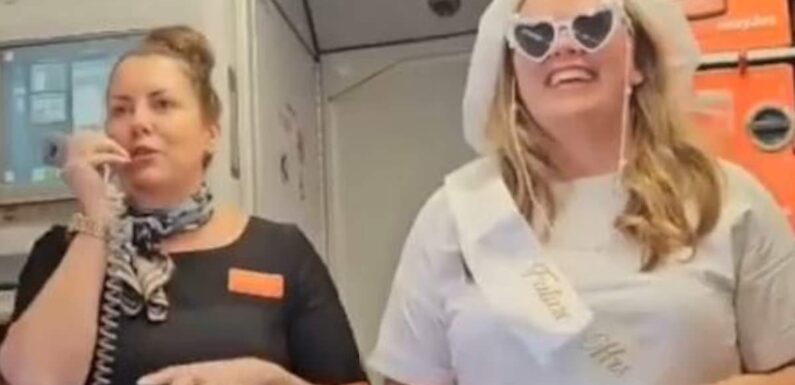 Hilarious moment EasyJet passengers do a Mexican wave for bride-to-be