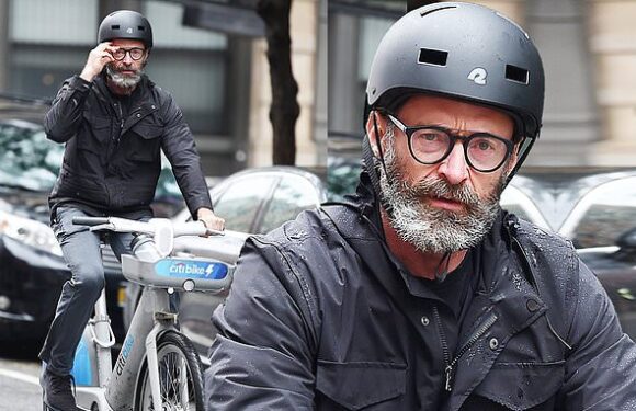 Hugh Jackman enjoys solo bike ride in New York City