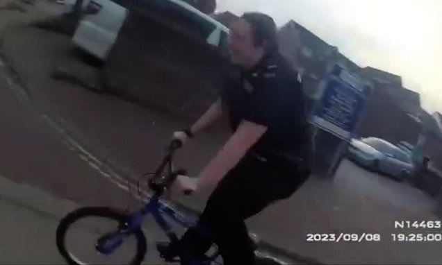Officer commandeers schoolboy's tiny bike to chase suspected burglar