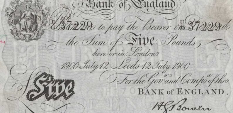 Old £5 banknote sells for eye-watering price at 3,200 times its original value – have YOU ever seen one? | The Sun