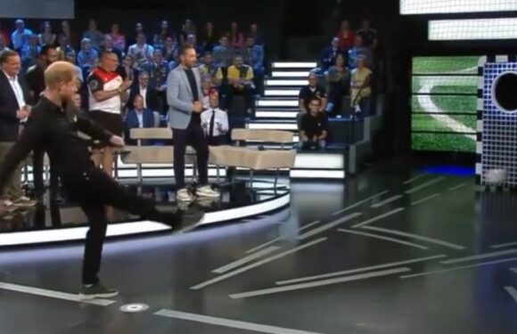 Prince Harry thrashed by German defence minister in TV penalty shootout