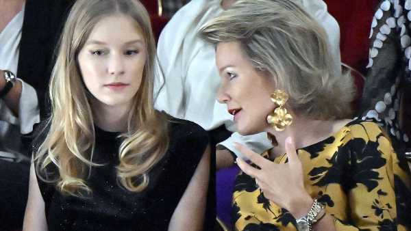 Princess Eleonore and Queen Mathilde of Belgium watch the opera