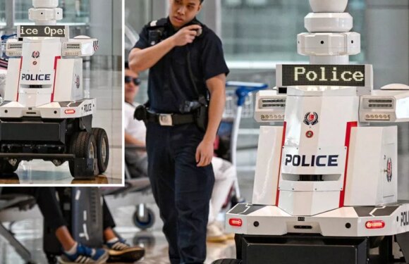 Real-life Robocop as 7ft police officers with 360 degree vision patrol airport