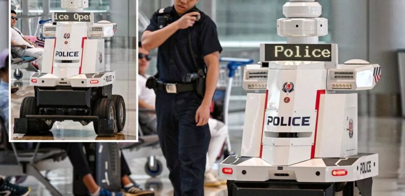 Real-life Robocop as 7ft police officers with 360 degree vision patrol airport