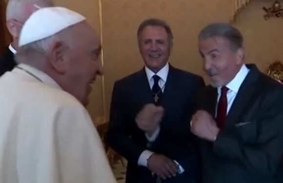 Stallone shadow boxes with the Pope as he takes family to the Vatican