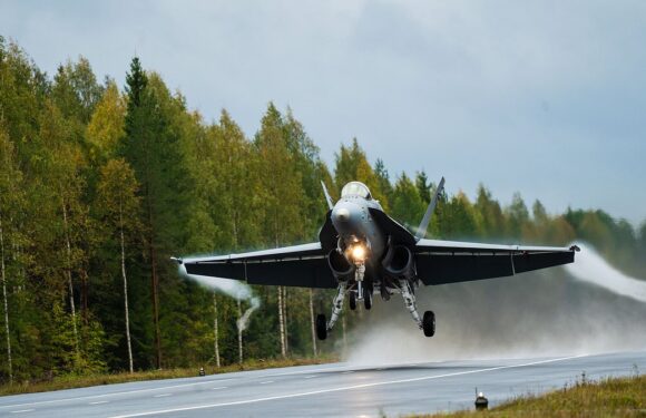 Typhoon jets take off from road to test if they can outmanoeuvre enemy
