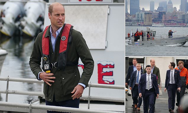 William's flying solo! Prince visits New York oyster farm