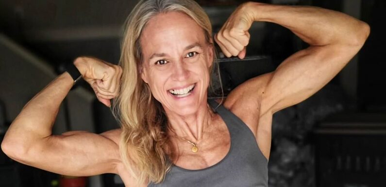 Woman, 56, proudly shows off her 'bicep muscles and veins' at the gym