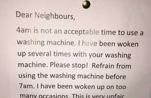 Woman reveals angry note neighbour left about washing machine – so when is it appropriate to let it run? | The Sun