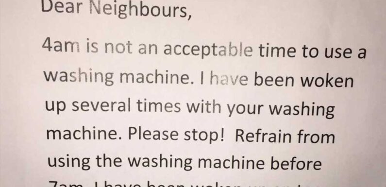 Woman reveals angry note neighbour left about washing machine – so when is it appropriate to let it run? | The Sun