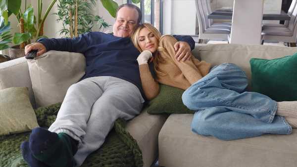 Abbey Clancy cuddles up to EastEnders' Shaun Williamson in advert