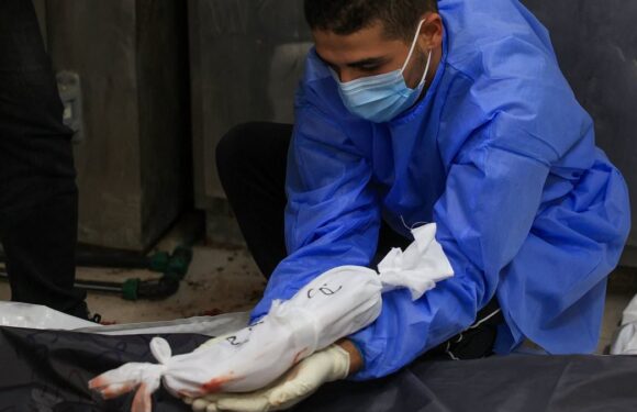 Doctor places body of an unborn child with its mother who died in Gaza