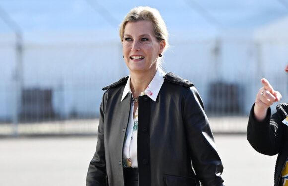 Duchess of Edinburgh sports an edgy leather skirt and knee-high boots