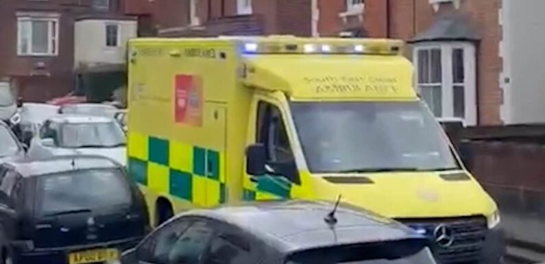 Footage shows ambulance with its lights flashing stuck in traffic jam