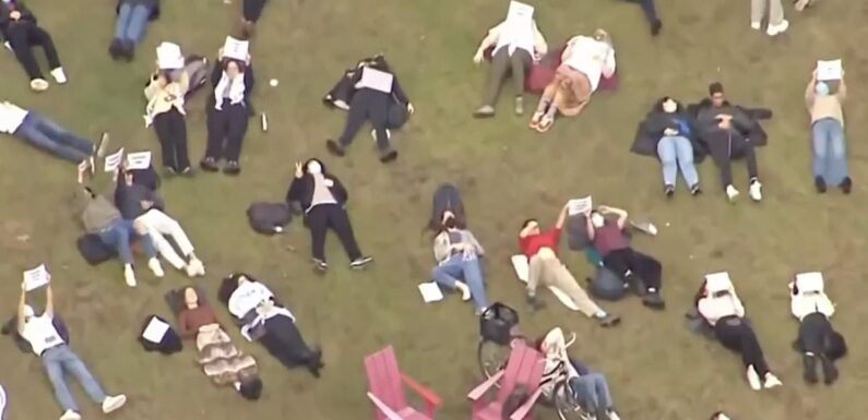 Harvard students hold 'die-in' and protests in SUPPORT of Palestine