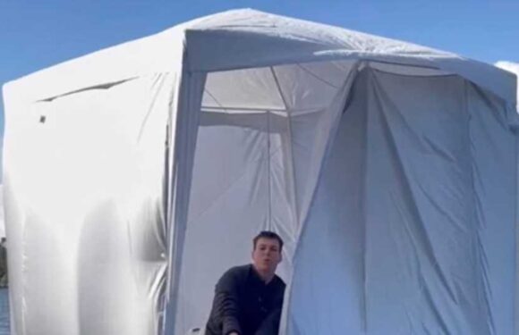 I took off-grid to new levels with my 'raft house' – it's tiny but we still have movie nights & live 3 ft from the ocean | The Sun