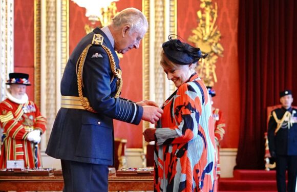 King Charles presents GB News star Anne Diamond with OBE at Buckingham Palace