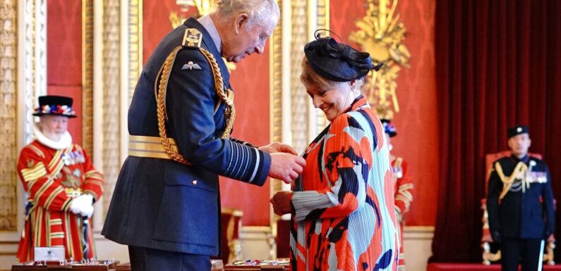 King Charles presents GB News star Anne Diamond with OBE at Buckingham Palace
