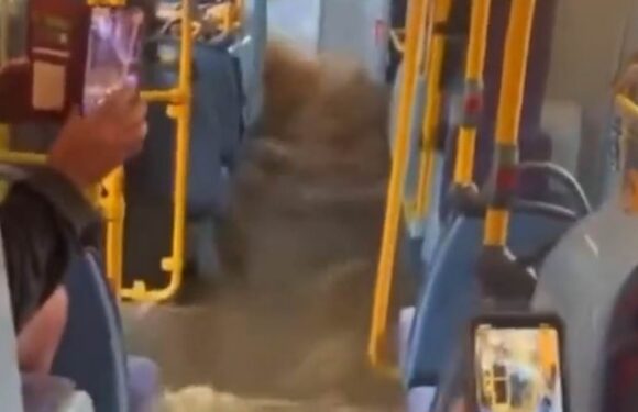 Moment bus full of screaming children floods in Derbyshire