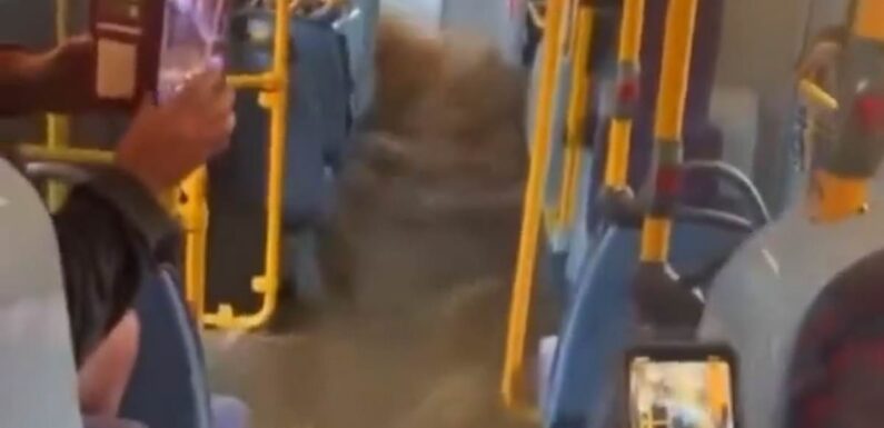 Moment bus full of screaming children floods in Derbyshire