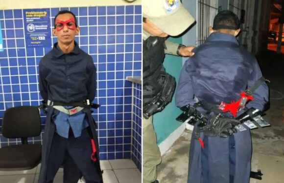 Moment cops arrest murder bid suspect dubbed The Punisher in SUPERHERO costume with Batman-style blades & utility belt | The Sun