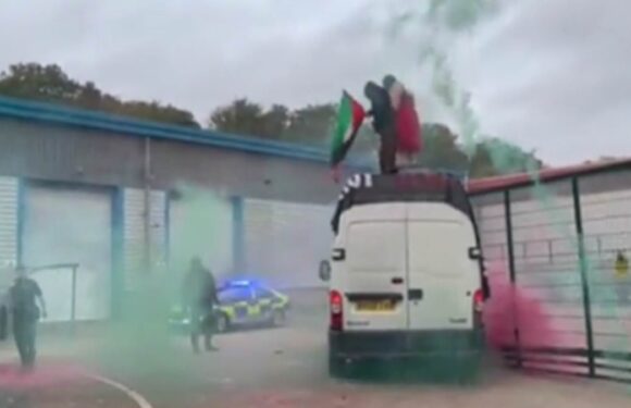 Moment pro-Palestine protesters invade drone factory in Leicester