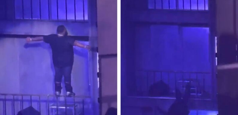 Rod Wave Jumps From Railing, Crashes Through Stage Back First