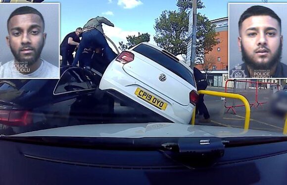 Shocking moment drug dealers getaway car is trapped