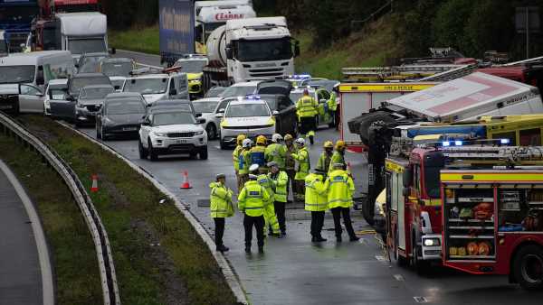 Two women die after overturned lorry caused five vehicle pile-up on M4