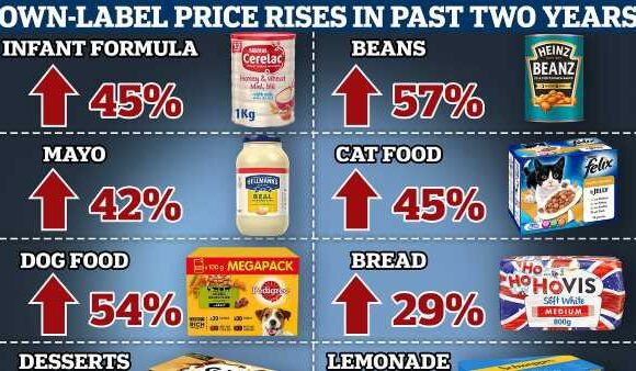 How prices of own-brand goods have surged in the past two years