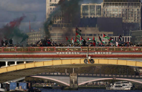London police scuffle with counter-protesters as tensions rise over a pro-Palestinian peace march