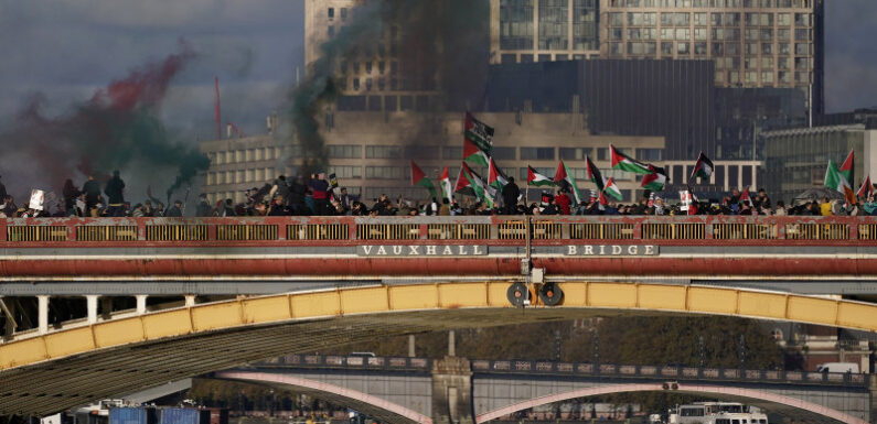 London police scuffle with counter-protesters as tensions rise over a pro-Palestinian peace march