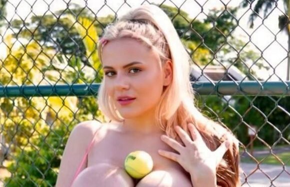 Model with M-cup boobs finds handy tennis hack by resting balls on busty chest