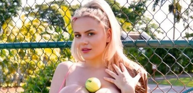 Model with M-cup boobs finds handy tennis hack by resting balls on busty chest