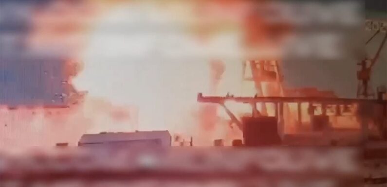 Moment 'Putin's newest warship is destroyed by Ukrainian missile'